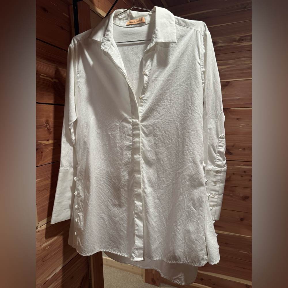Maggie Marilyn White Button Down Tunic Shirt Dress 100% Cotton Size 4